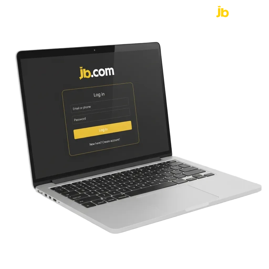 JB Casino Ghana login page showing email/mobile and password fields, Log in button, and 2FA security option.