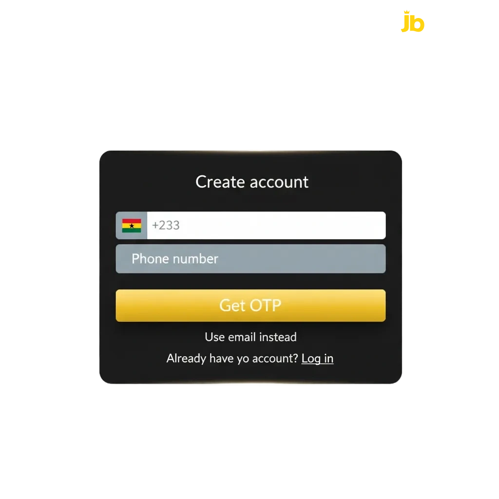 JB Casino registration, secure login, and ID verification for Ghana players; website/app access, support, 120% signup bonus.