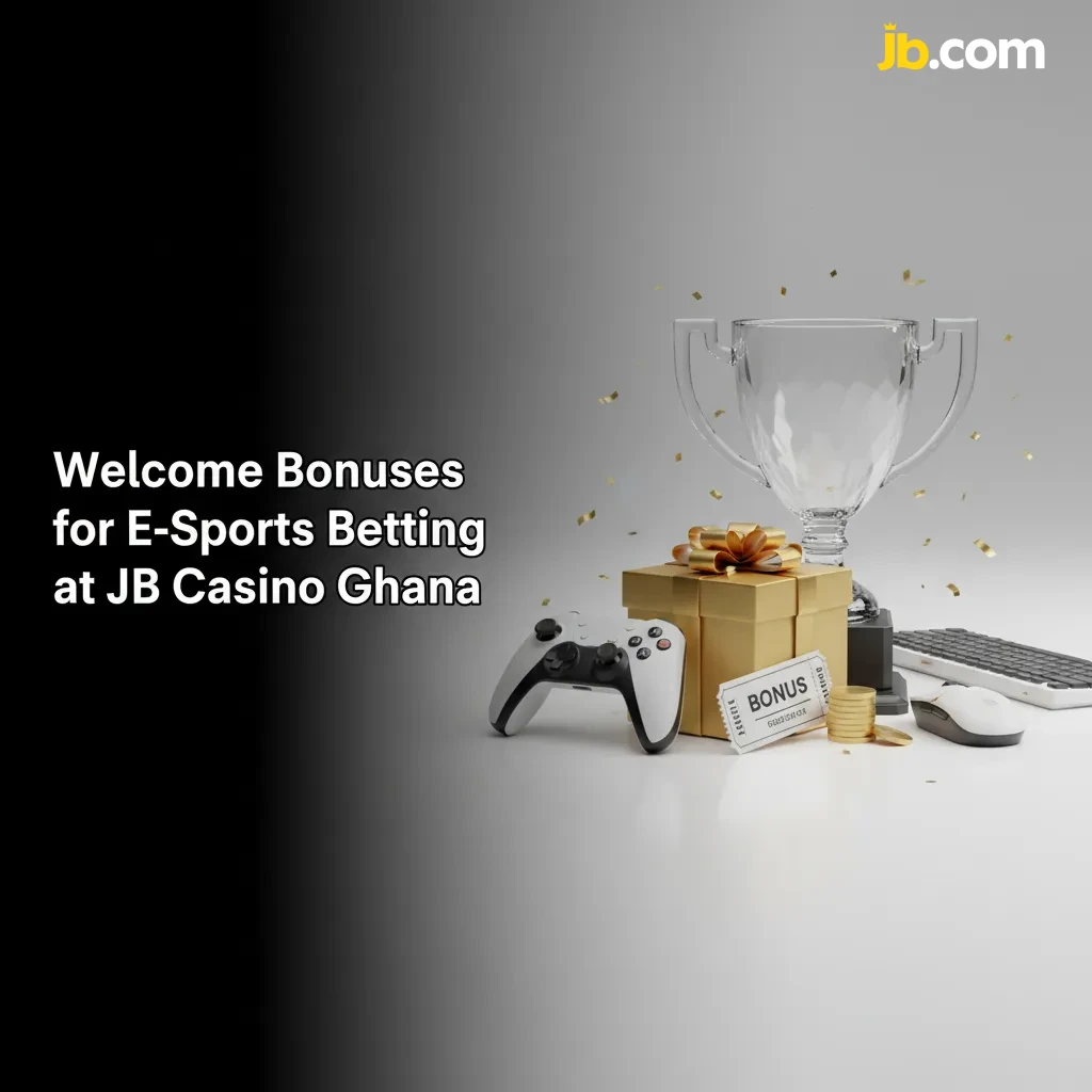 JB Casino Ghana esports welcome bonus: 120% + 20 free bets or 400 free spins; steps to claim displayed.