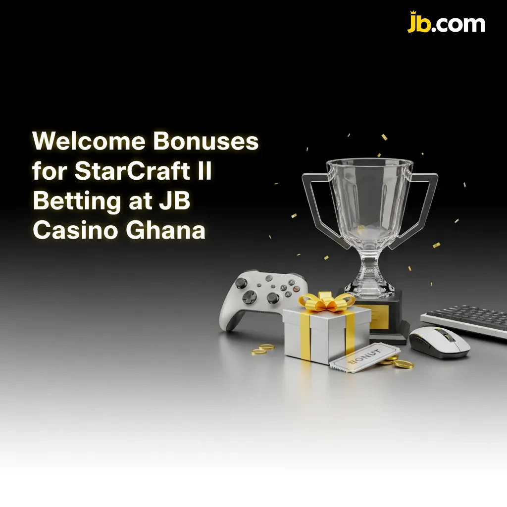 JB Casino Ghana welcome bonus: up to 120% + 20 FB/400 FS for StarCraft II betting; GHS deposit options shown.